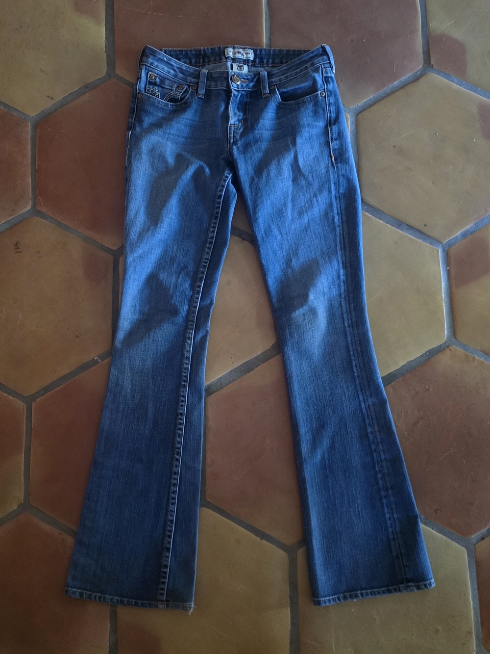 PRVCY Dark Blue Boot Cut Low Ride Jeans